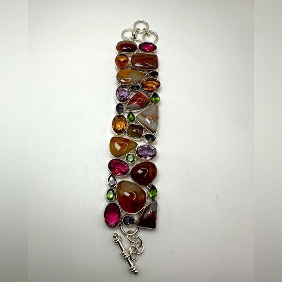 Incredible sterling silver, multi-stone (faceted and polished) bracelet! - Picture 15 of 16